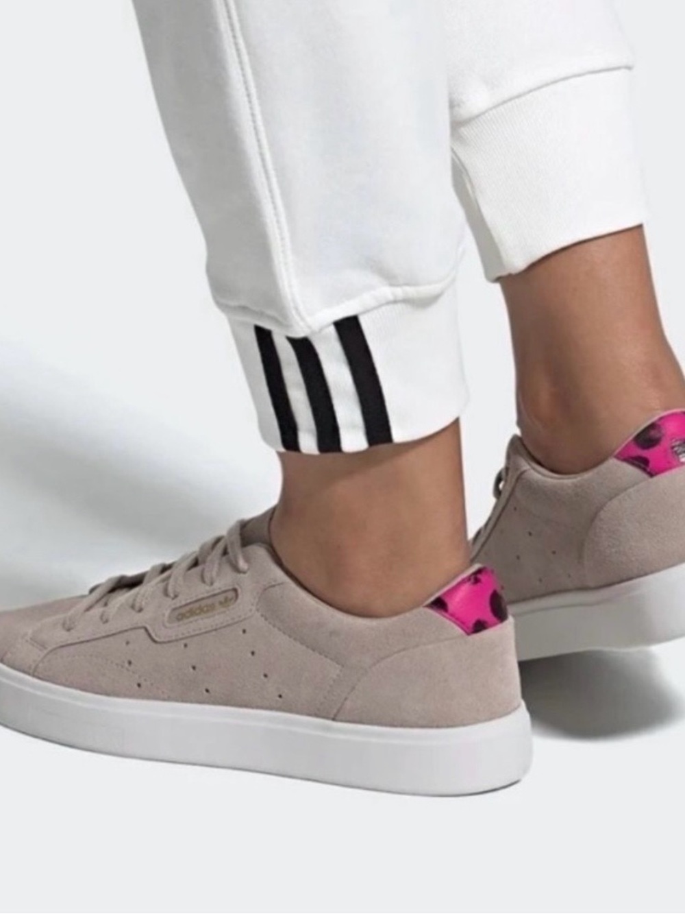 NWT Adidas Pink Accent Taupe Suede Low-Top Sneakers
